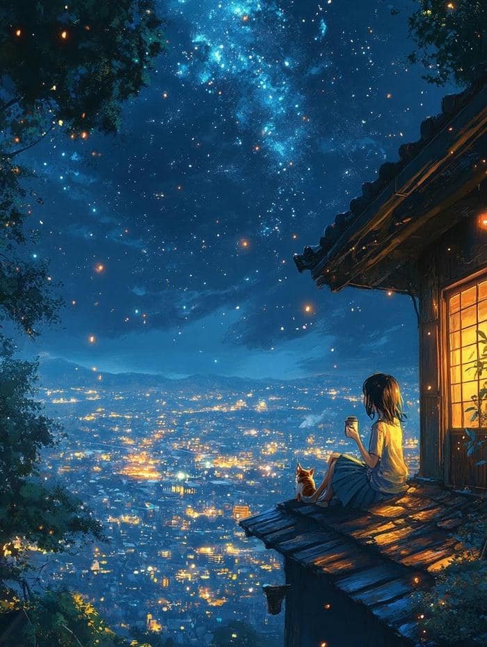 hình ảnh anime chill buổi tối dễ chịu