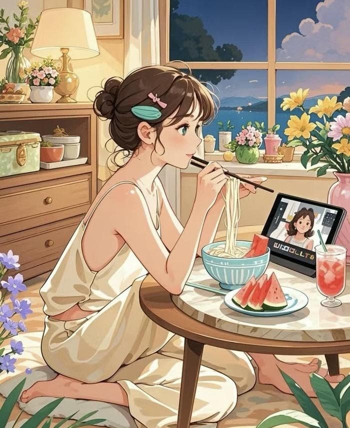 hình ảnh anime chill buổi tối mát lành