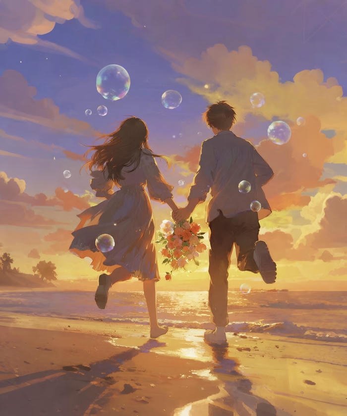 hình ảnh anime đôi tay trong tay mùa thu