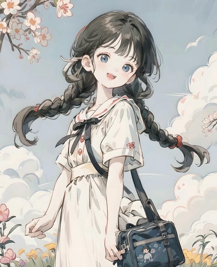 hình ảnh anime girl tóc đen dịu dàng nụ cười hiền lành