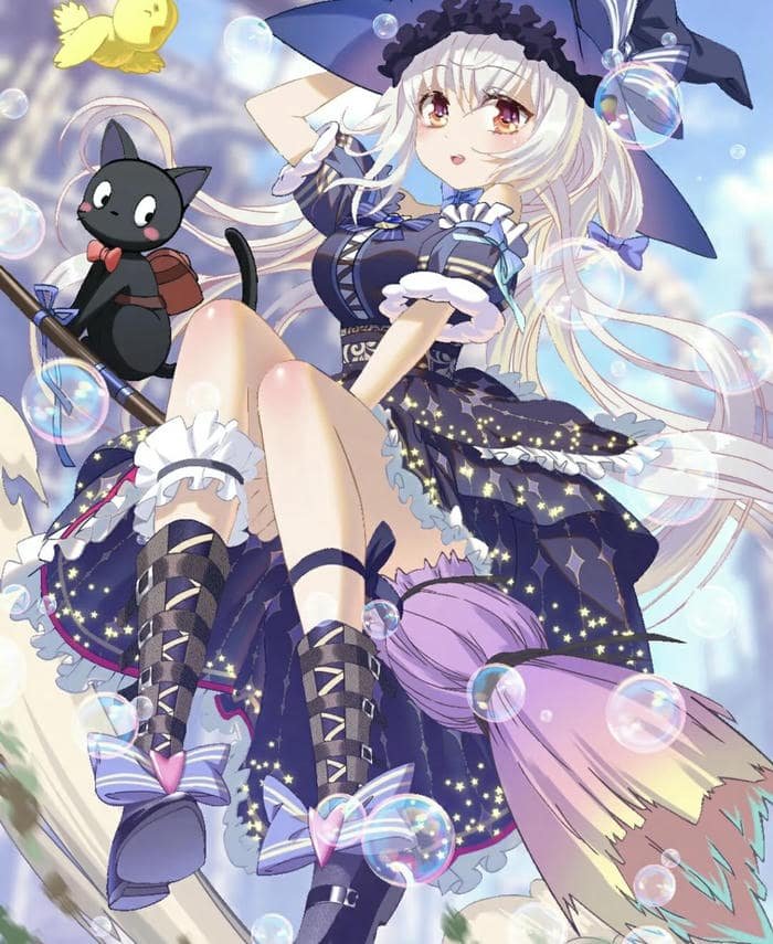 hình ảnh anime phù thủy dễ thương ánh sáng tím
