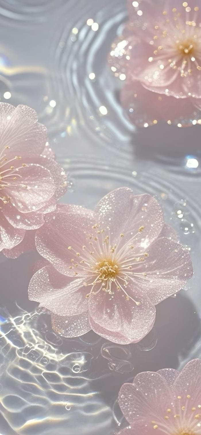 hình ảnh nền hoa anh đào long lanh trong nước