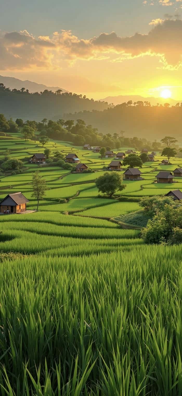 hình ảnh nền phong cảnh đồng quê ruộng đồng xanh