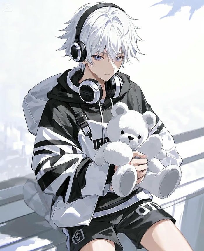 hình anime boy tóc trắng cool dáng vẻ kiêu ngạo