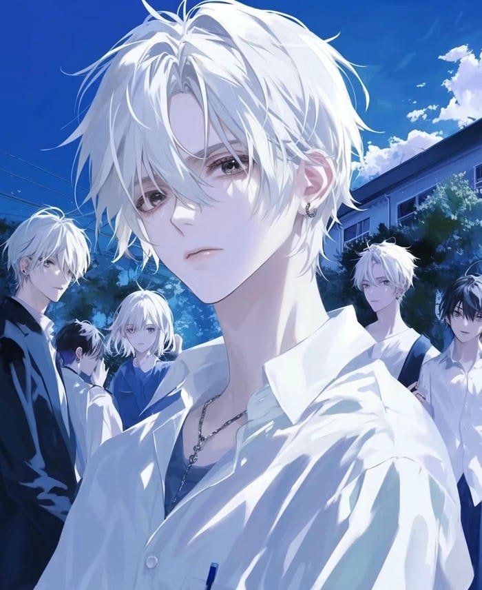 hình anime boy tóc trắng cool phong cách mạnh mẽ