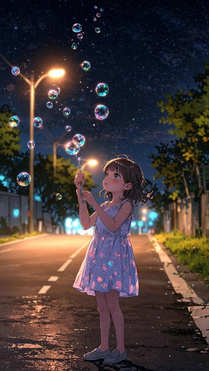 hình anime chill buổi tối đèn vàng