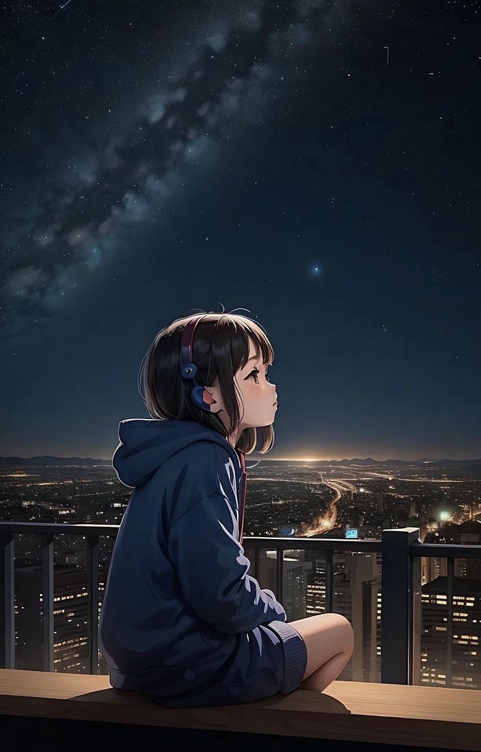 hình anime chill buổi tối yên ả