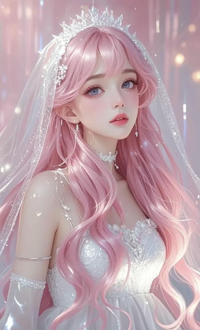 hình anime cô gái tóc hồng được minh họa bằng nét vẽ mềm mại