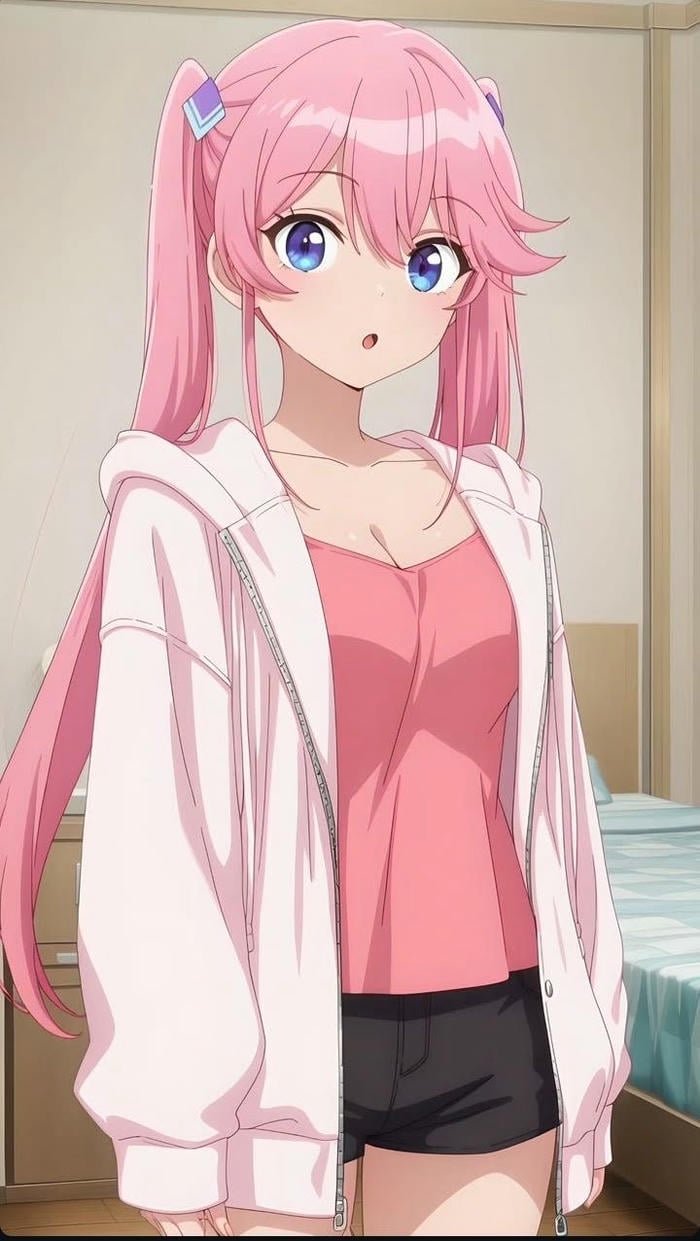 hình anime cô gái tóc hồng được minh hoạ bằng phong cách anime nhẹ