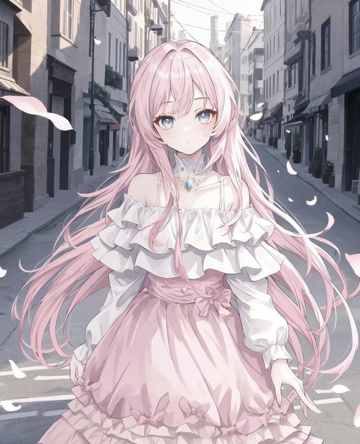 hình anime cô gái tóc hồng được mô tả với gam màu tươi sáng