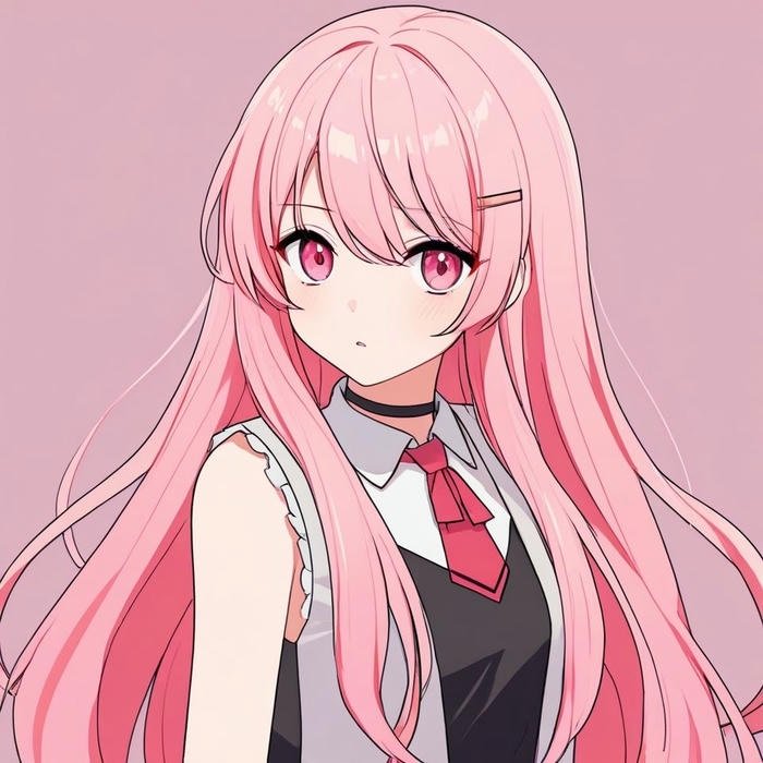 hình anime cô gái tóc hồng được mô tả với phong thái tự nhiên tĩnh lặng