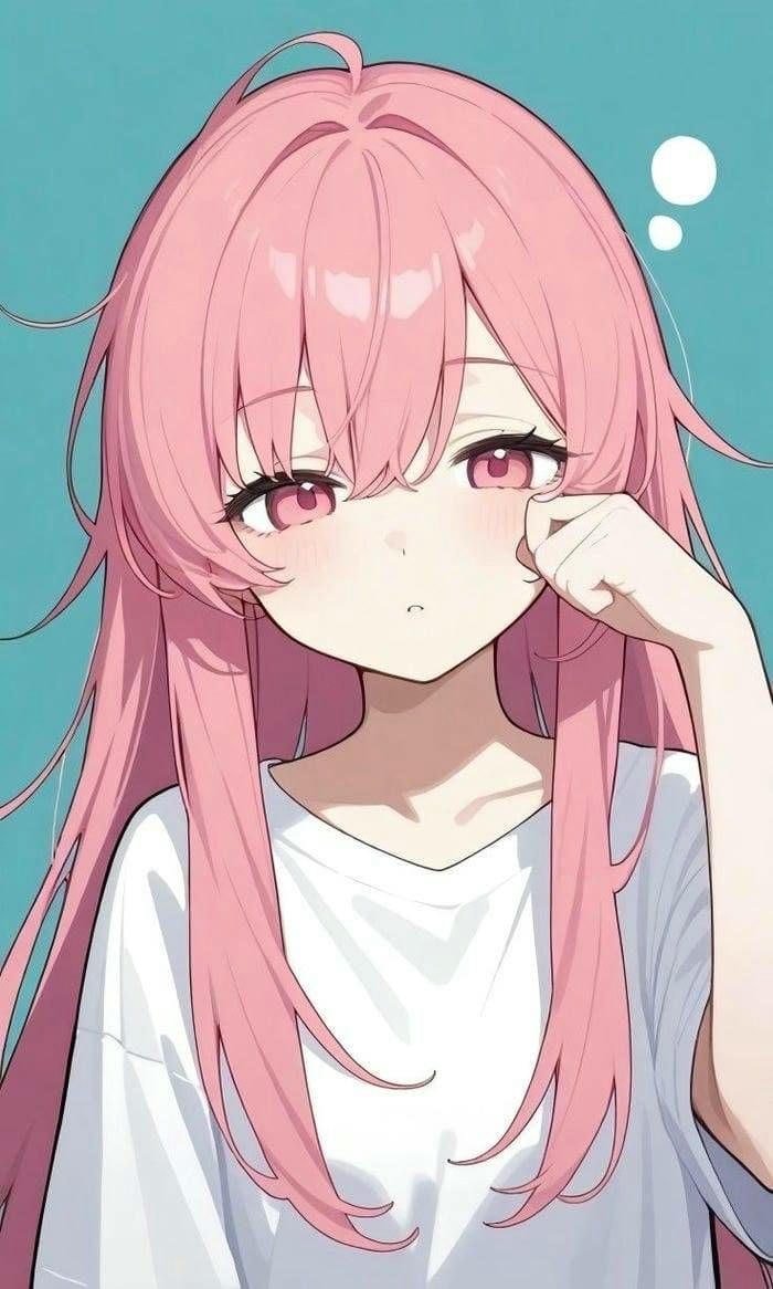 hình anime cô gái tóc hồng được thể hiện trong gam màu hài hòa