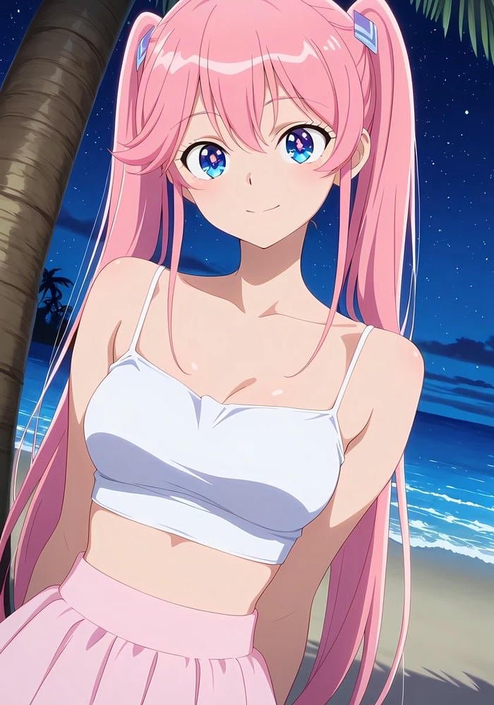 hình anime cô gái tóc hồng mang diện mạo đặc trưng hoạt hình Nhật Bản