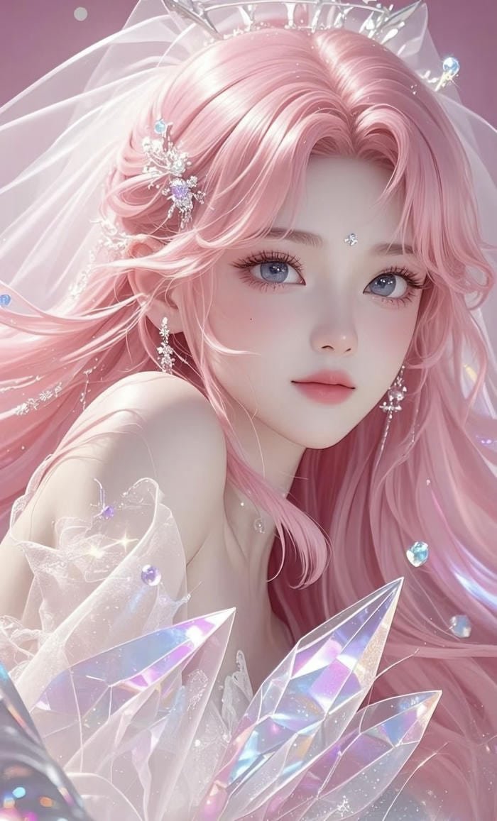 hình anime cô gái tóc hồng mang phong thái nhẹ nhàng tự nhiên