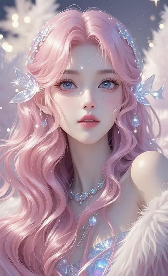 hình anime cô gái tóc hồng trong bức tranh màu sắc nhẹ nhàng