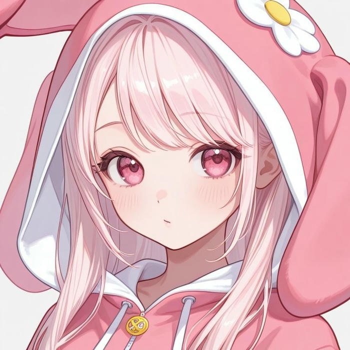 hình anime cô gái tóc hồng trong tranh minh hoạ với màu pastel