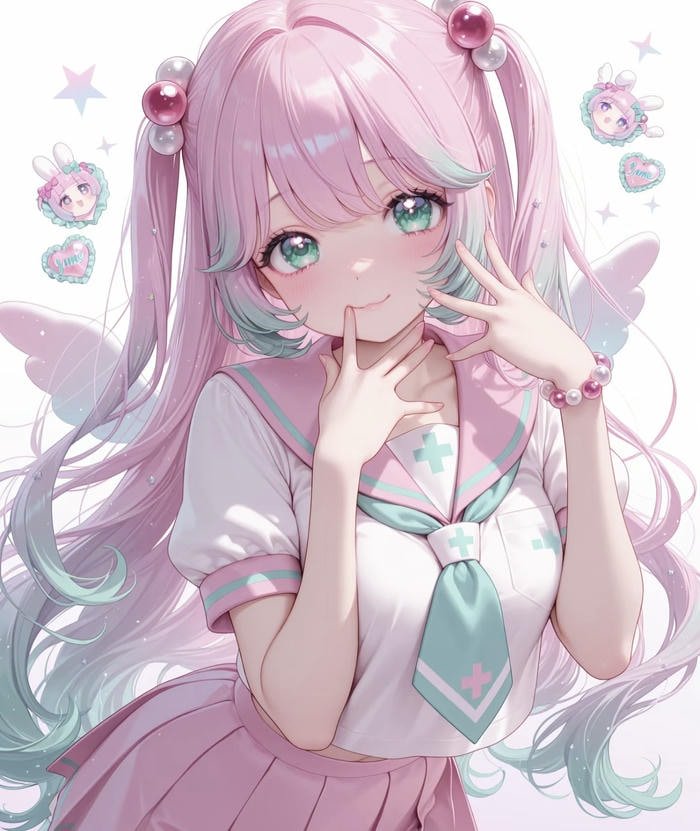 hình anime cô gái tóc hồng xuất hiện trong tranh vẽ đơn giản