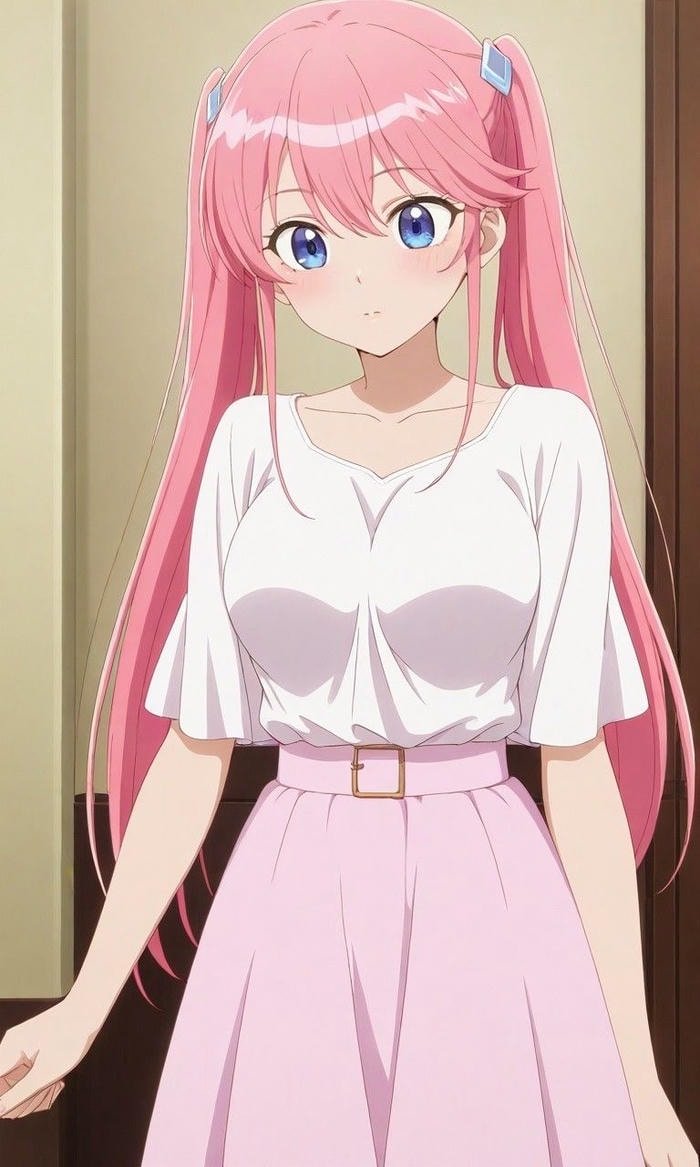 hình anime cô gái tóc hồng xuất hiện với mái tóc màu hồng nổi bật