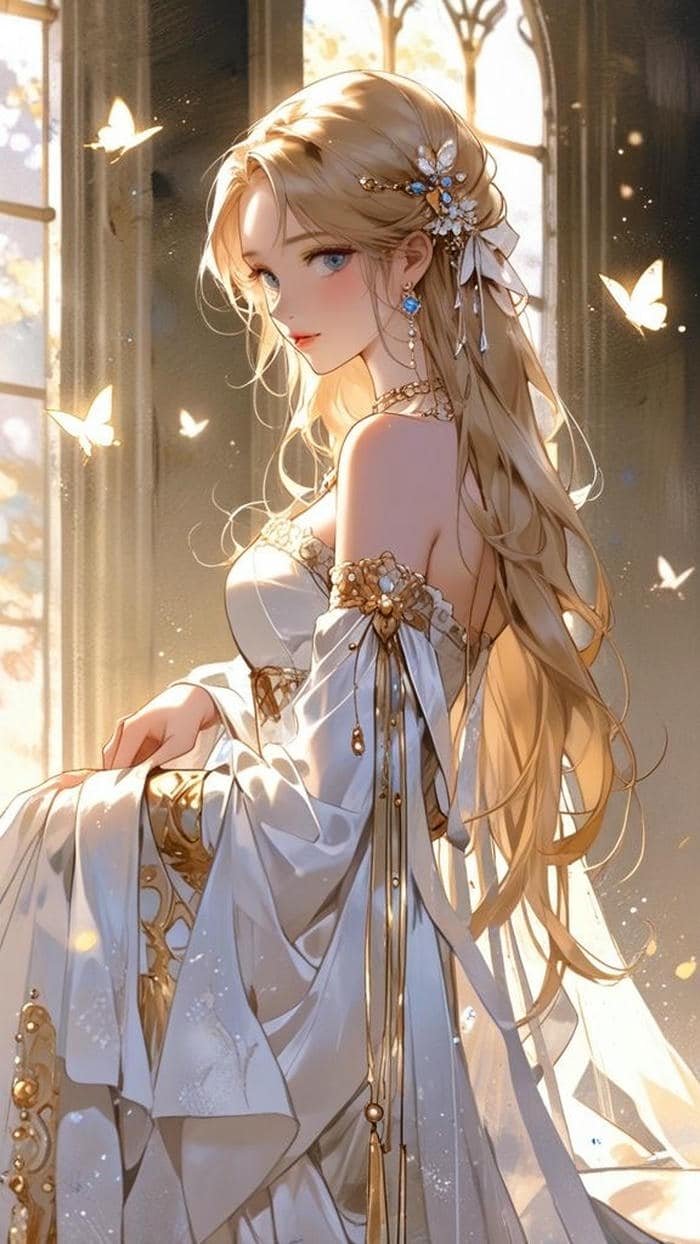 hình anime công chúa cổ tích trong khung cảnh cổ đại