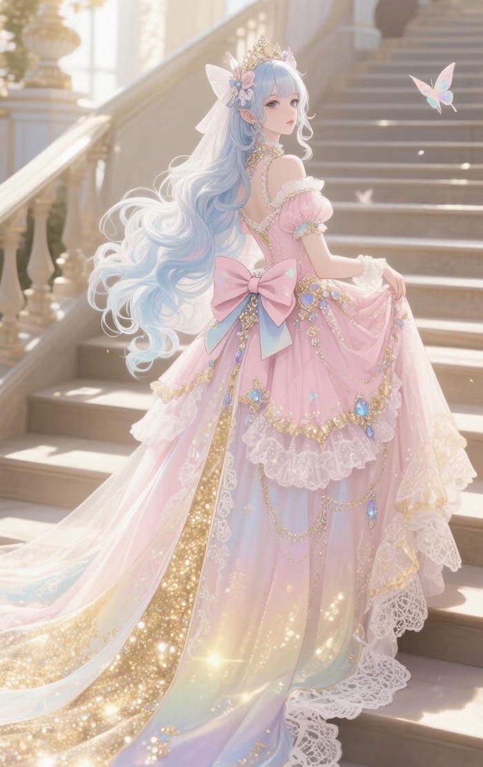 hình anime công chúa cổ tích trong khung cảnh phép thuật