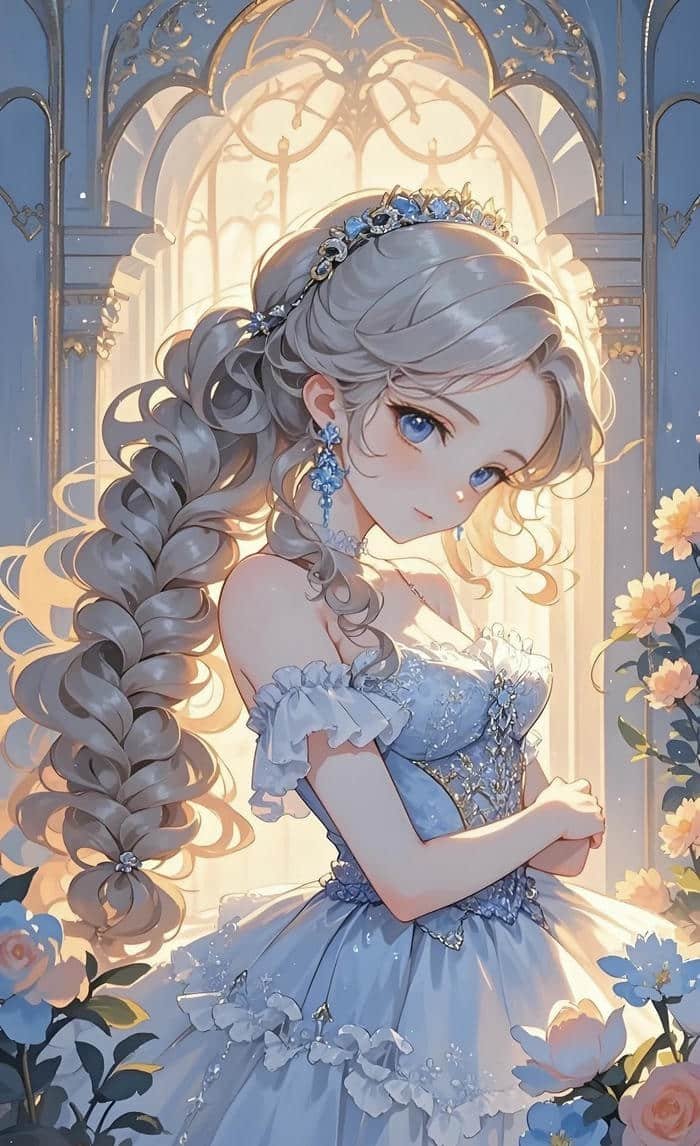 hình anime công chúa cổ tích với biểu cảm ngọt ngào