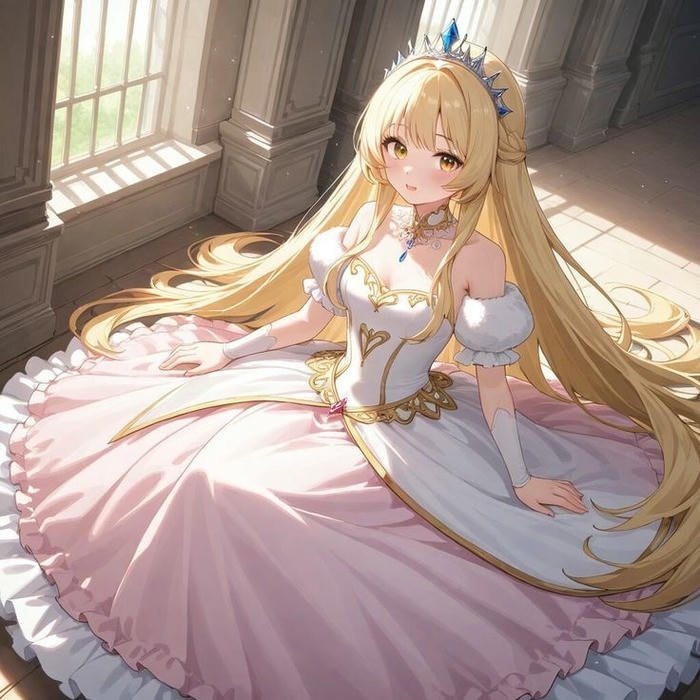 hình anime công chúa cổ tích với mái tóc dài mềm mại