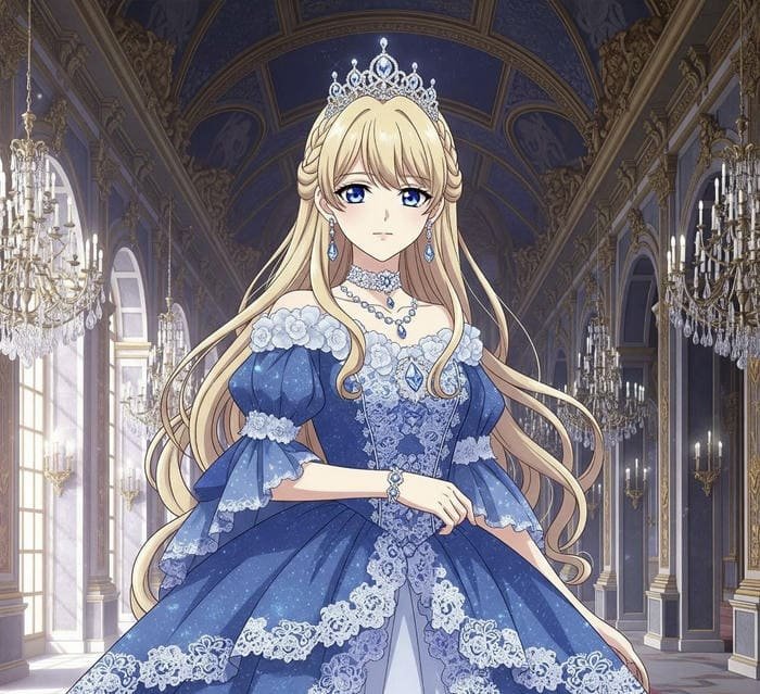 hình anime công chúa cổ tích xuất hiện giữa lâu đài