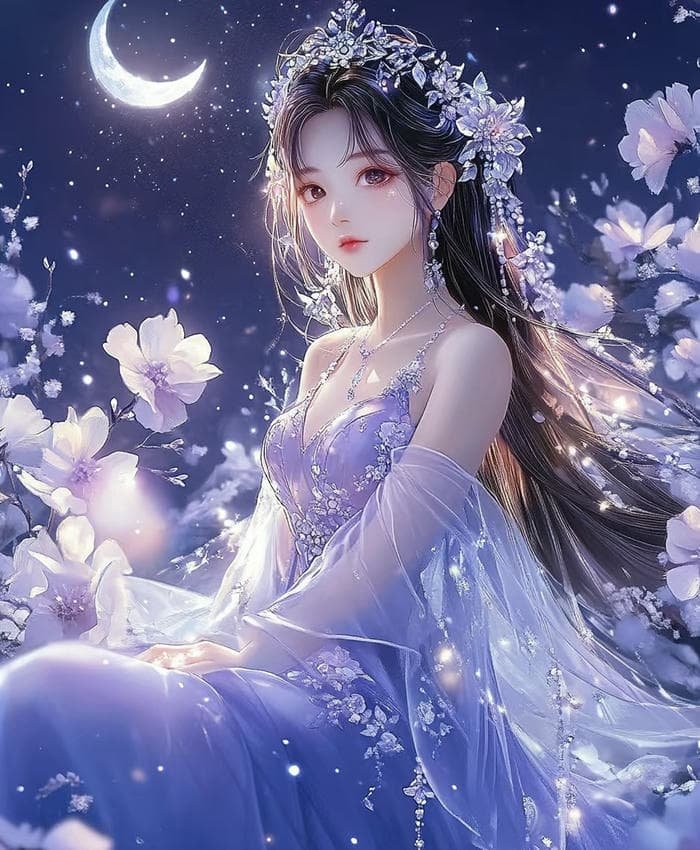hình anime công chúa cổ tích xuất hiện trong đêm trăng