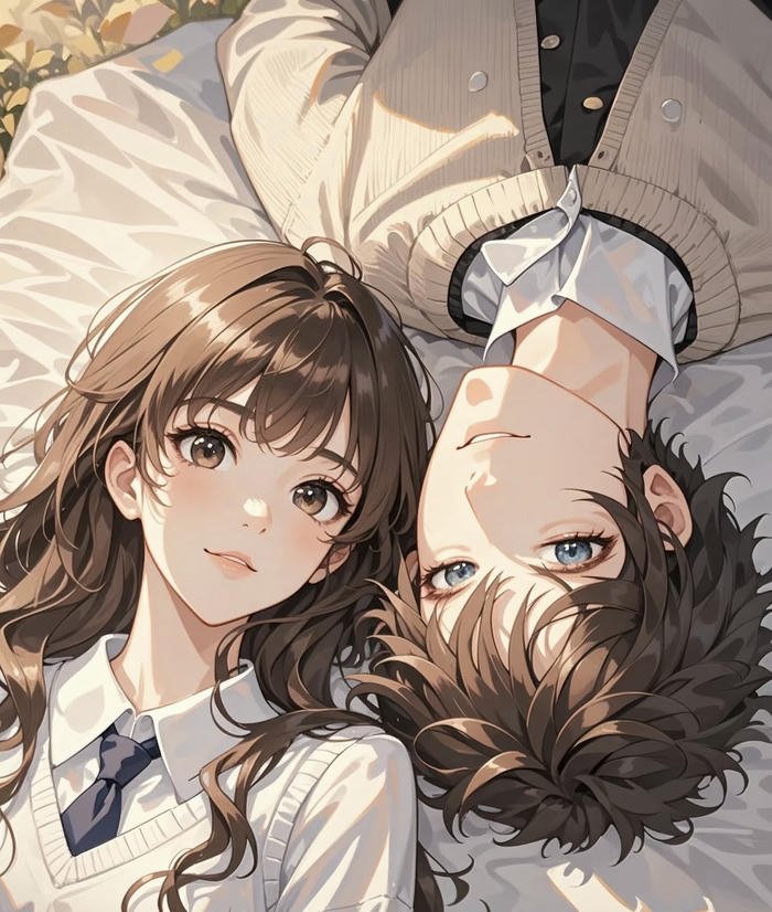 hình anime couple nhẹ nhàng mùa thu
