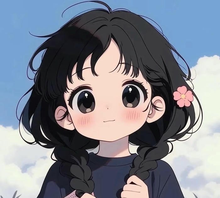 hình anime girl tóc đen dịu dàng tạo hình đáng yêu