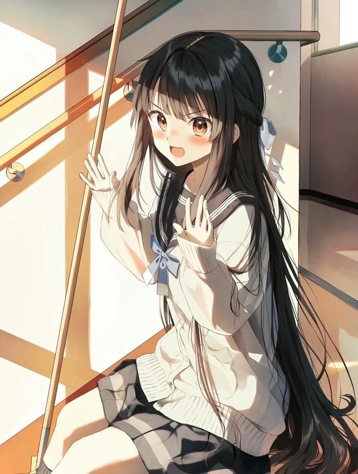 hình anime girl tóc đen dịu dàng tỏa nét nữ tính