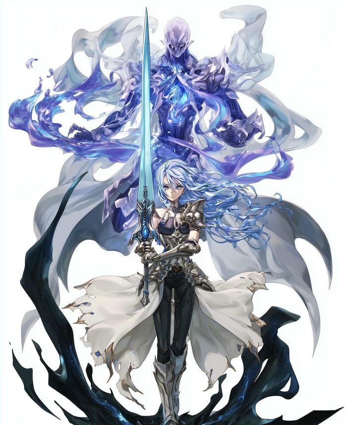 hình anime hiệp sĩ ánh sáng mang kiếm phát sáng