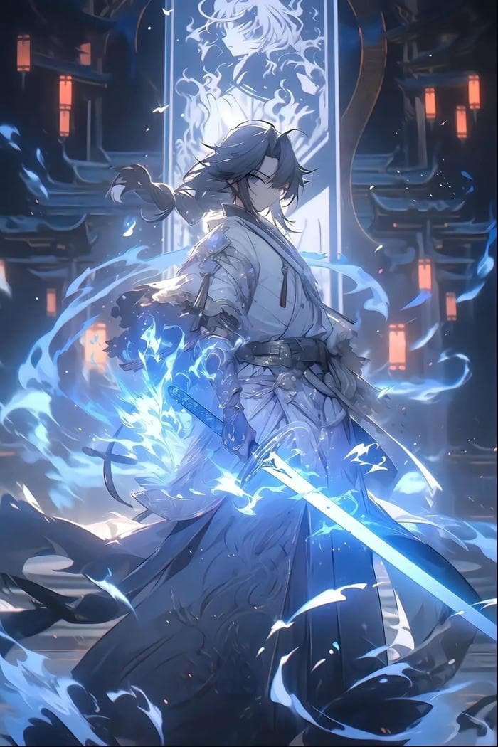 hình anime hiệp sĩ ánh sáng tay cầm thanh kiếm thánh