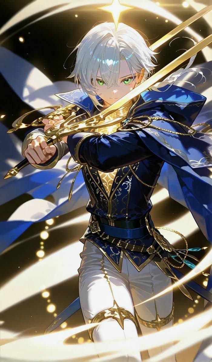 hình anime hiệp sĩ ánh sáng tỏa ra uy lực mạnh