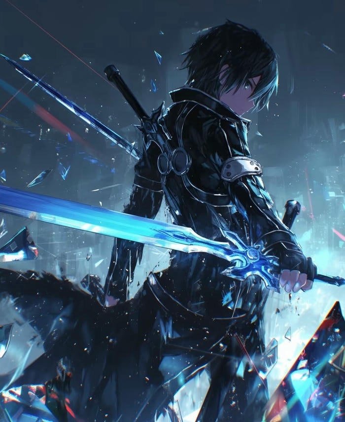 hình anime hiệp sĩ ánh sáng vung kiếm đầy uy lực