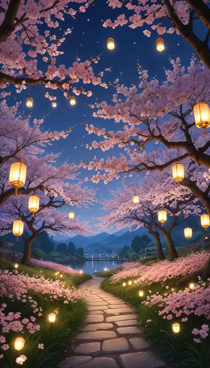 hình anime hoa anh đào hài hòa