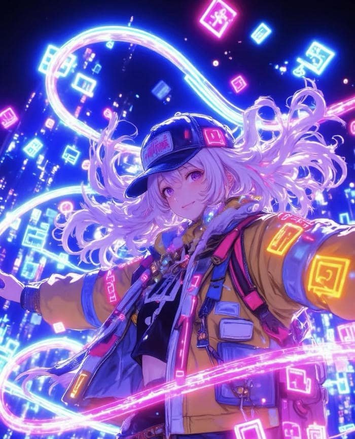 hình anime neon ánh sáng cuốn hút