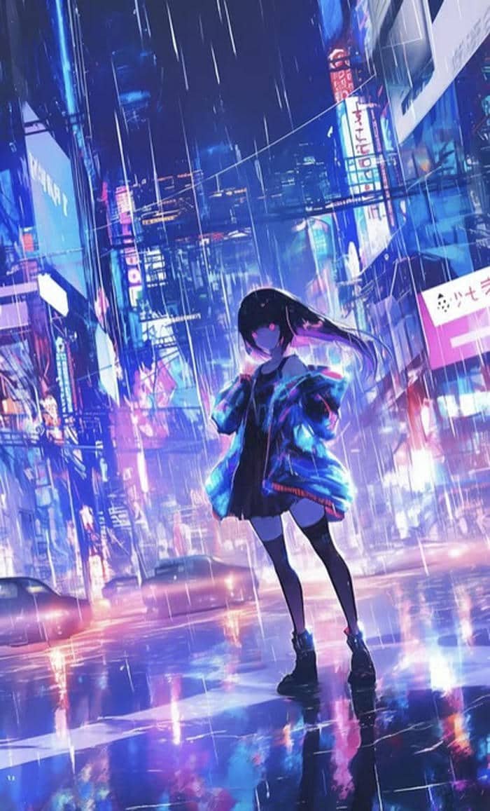 hình anime neon ánh sáng dịu nhẹ