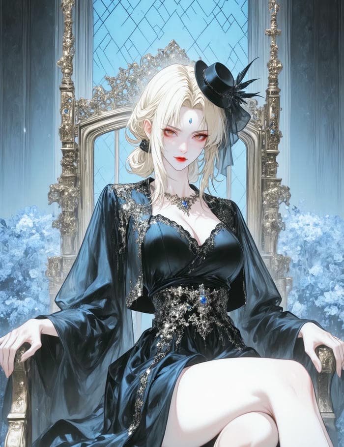 hình anime nữ hoàng quyền lực với vương miện vàng