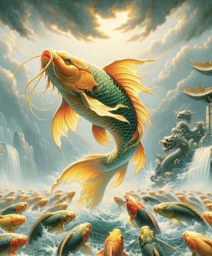 hình cá chép vượt vũ môn phong thuỷ kiên trì