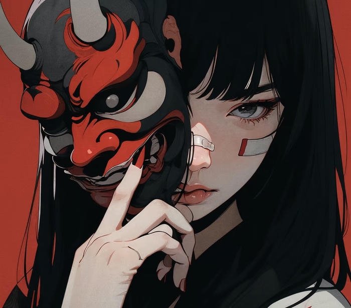 hình họa nhân vật nữ anime mặt nạ