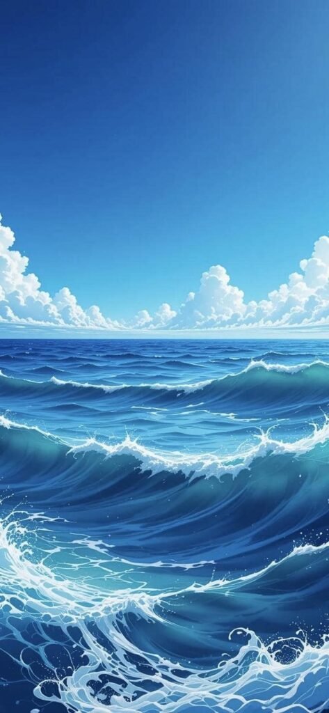 hình nền biển xanh dương sóng vỗ rộn ràng