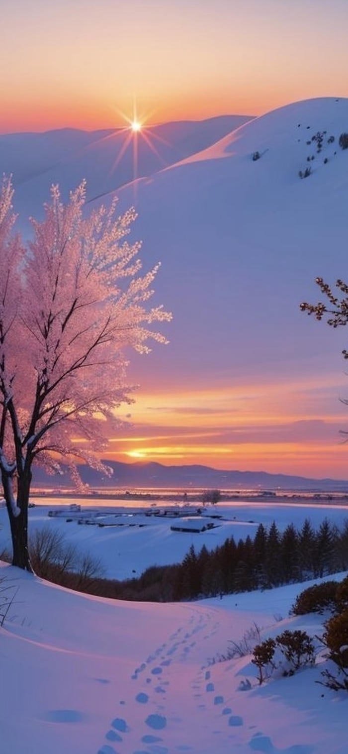 hình nền đồi tuyết trắng trời hửng nắng