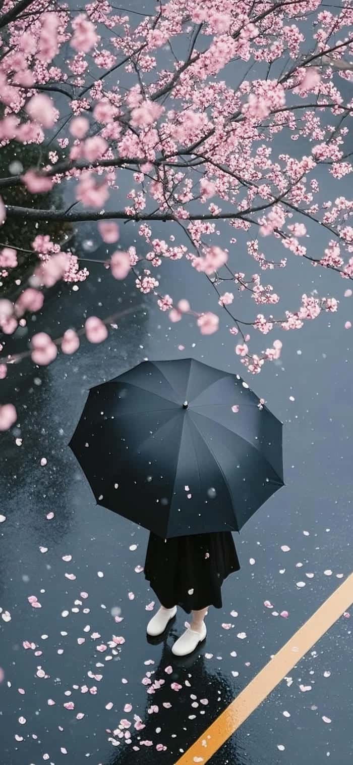 hình nền hoa anh đào trong mưa