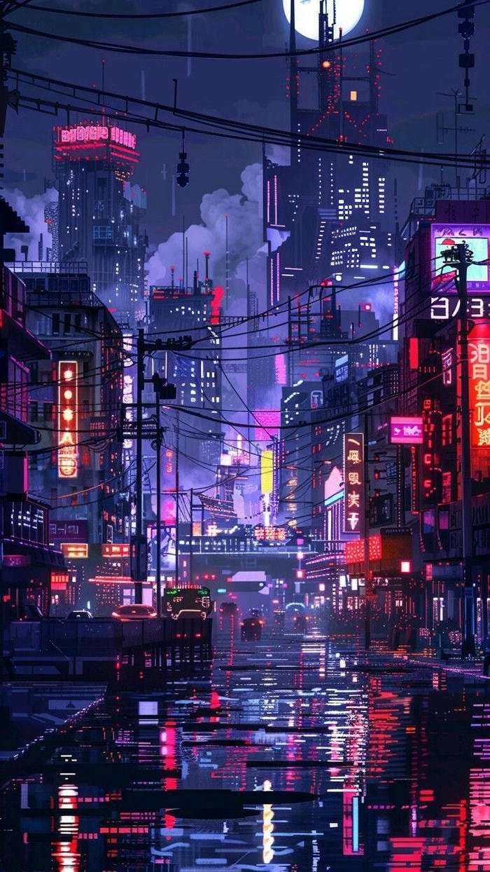 hình nền neon cyberpunk đường phố