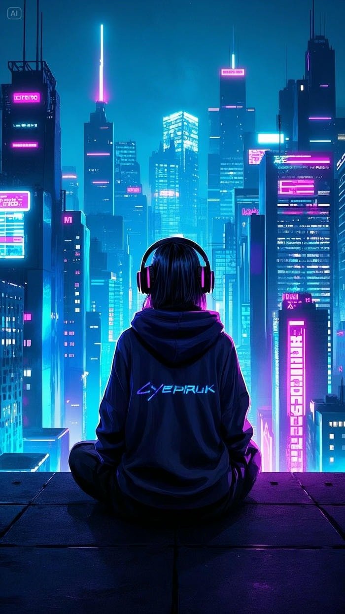 hình nền neon thành phố cyberpunk