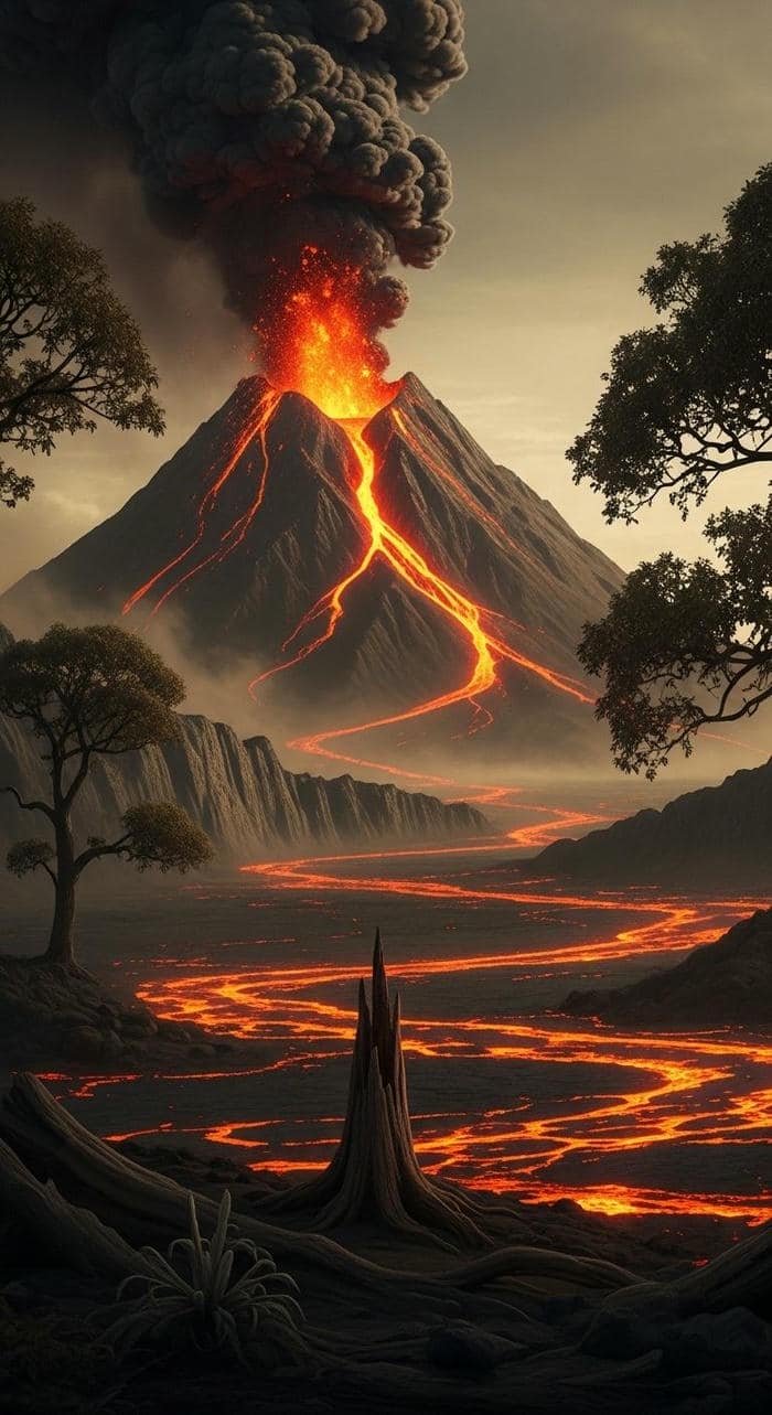 hình nền núi lửa đỏ rực bùng cháy