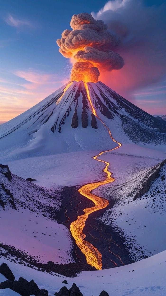 hình nền núi lửa đỏ rực hoang dã