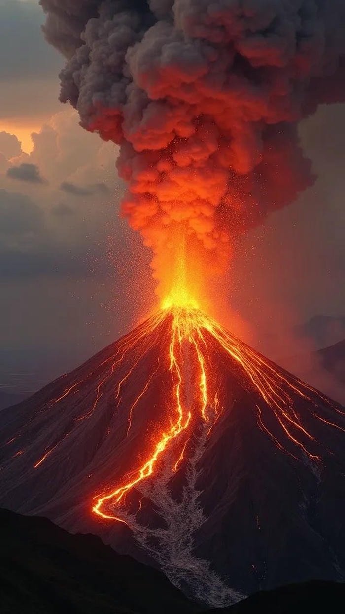 hình nền núi lửa đỏ rực huyền ảo