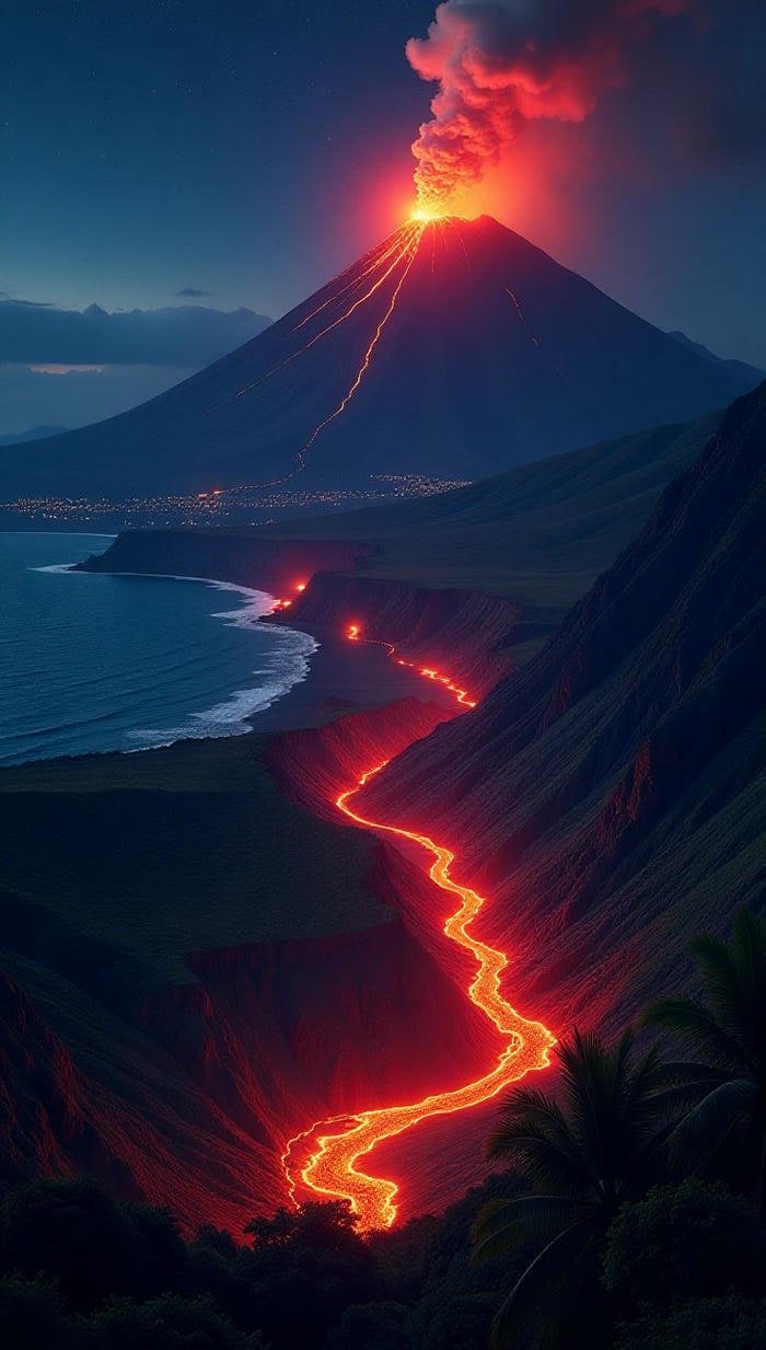 hình nền núi lửa đỏ rực siêu thực